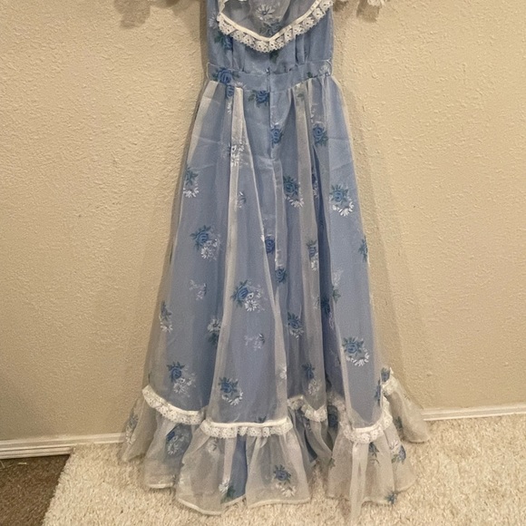 Vintage 70s blue floral prairie cottage core gown dress - Picture 12 of 13